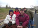 Wanda and Robert (WW-II Veteran) Petry .... front row.... from Cuba, MO. and Richard Korte and Jim Hughes from Steelville brave the cool temperatures and still manage to have a good time behind the 801.