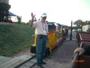 "Real live"  retired engineer, Ron Parrish, gets ready to haul another load behind his beautiful locomotive the 3538!
